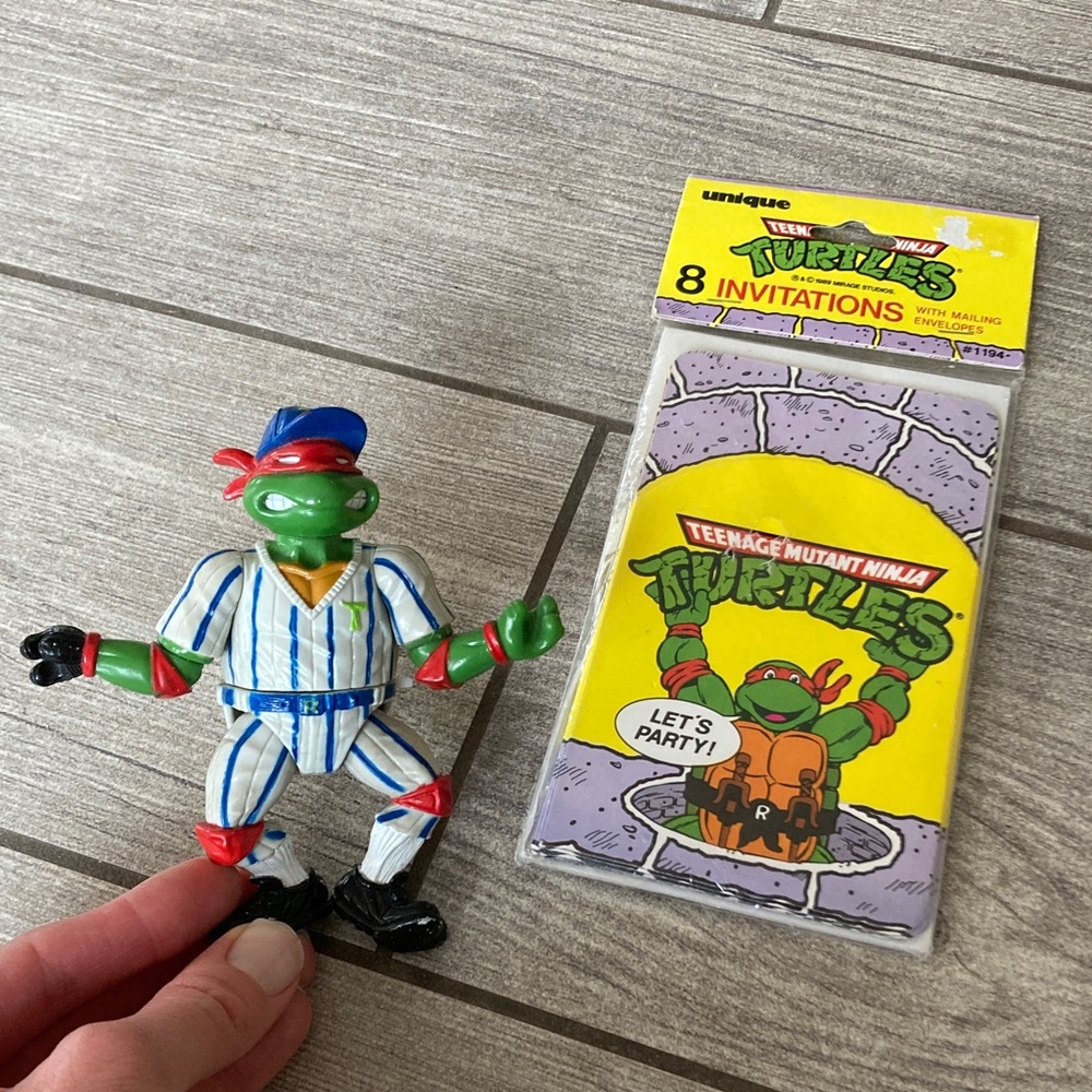 Vintage Teenage Mutant Ninja Turtles Figure and Invitations